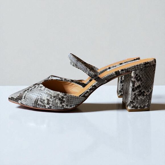 Steve Madden Presley Heel Shoes Womens Gray Snake Pointed Toe Mule 9M - Picture 1 of 8